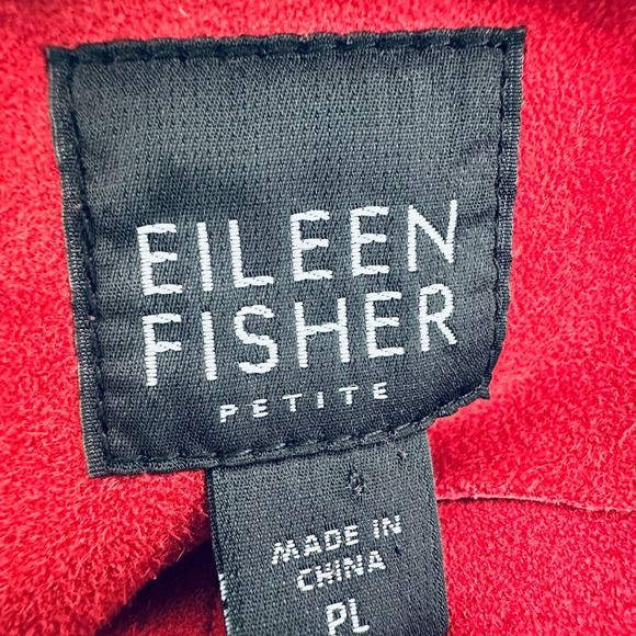 Eileen Fisher Petite Large Deep Rich Red Button Goat Suede Leather Blazer Jacket - Picture 6 of 9